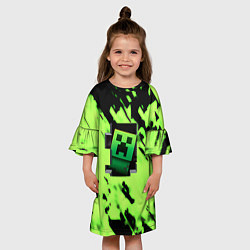 Платье клеш для девочки Minecraft зеленый паттерн крипер, цвет: 3D-принт — фото 2