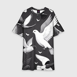 Платье клеш для девочки Белые сизые голуби летящие в небе, цвет: 3D-принт