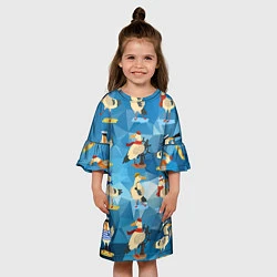 Платье клеш для девочки Паттерн чаек на полигональном синем, цвет: 3D-принт — фото 2