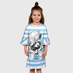 Платье клеш для девочки Енот моряк голубая полоска, цвет: 3D-принт — фото 2