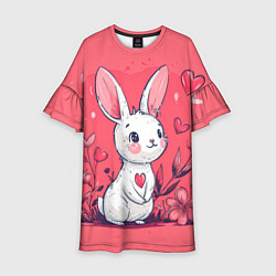 Платье клеш для девочки Зайчик с цветочками и сердечками, цвет: 3D-принт