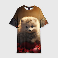 Платье клеш для девочки Милый ежик в цветах, цвет: 3D-принт