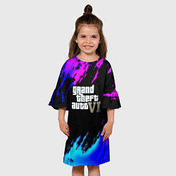 Платье клеш для девочки GTA 6 неоновые краски вайсити, цвет: 3D-принт — фото 2