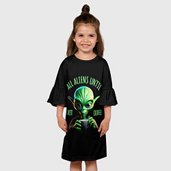 Платье клеш для девочки Всем инопланетянам до первого кофе, цвет: 3D-принт — фото 2