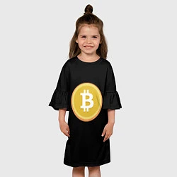 Платье клеш для девочки Биткоин желтое лого криптовалюта, цвет: 3D-принт — фото 2