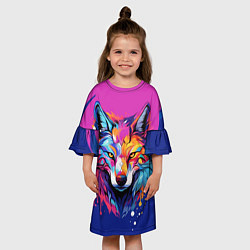 Платье клеш для девочки Волк в стиле поп-арт, цвет: 3D-принт — фото 2