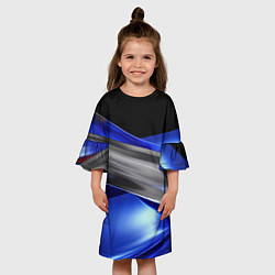 Платье клеш для девочки Серебряная вставка на синей абстракции, цвет: 3D-принт — фото 2