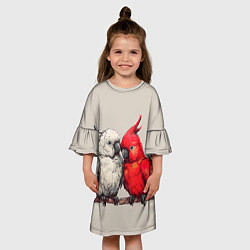 Платье клеш для девочки Влюбленные попугаи 14 февраля, цвет: 3D-принт — фото 2