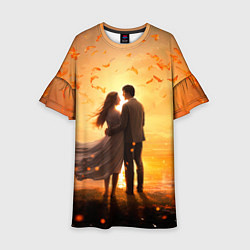 Платье клеш для девочки Влюбленная пара на закате, цвет: 3D-принт