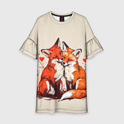 Платье клеш для девочки Влюбленные лисички с сердечком, цвет: 3D-принт