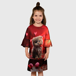 Платье клеш для девочки 14 февраля влюбленный котик, цвет: 3D-принт — фото 2
