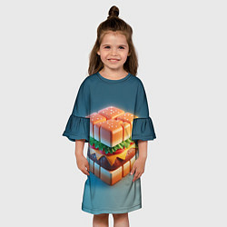 Платье клеш для девочки Абстрактный гамбургер в форме куба, цвет: 3D-принт — фото 2