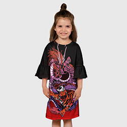 Платье клеш для девочки Дракон и тигр в год дракона, цвет: 3D-принт — фото 2