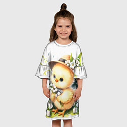 Платье клеш для девочки Мультяшный цыпленок с цветами ландыша, цвет: 3D-принт — фото 2