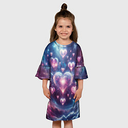 Платье клеш для девочки Космические сердца - звезды, цвет: 3D-принт — фото 2