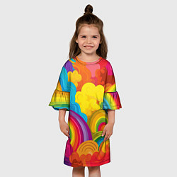 Платье клеш для девочки Радужные яркие волны, цвет: 3D-принт — фото 2