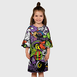 Платье клеш для девочки Страшно веселые монстры, цвет: 3D-принт — фото 2