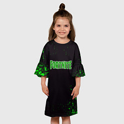 Платье клеш для девочки Fortnite зеленый краски лого, цвет: 3D-принт — фото 2