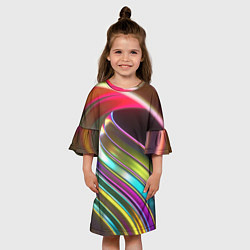 Платье клеш для девочки Неоновый крученный металл разноцветный, цвет: 3D-принт — фото 2