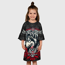 Платье клеш для девочки Русский волк и герб России, цвет: 3D-принт — фото 2
