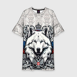 Платье клеш для девочки Герб России и белый русский волк, цвет: 3D-принт