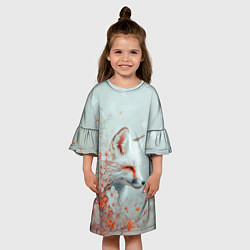 Платье клеш для девочки Белый лис в цветах, цвет: 3D-принт — фото 2