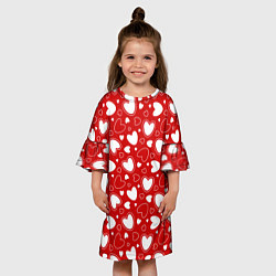 Платье клеш для девочки Белые сердечки на красном фоне, цвет: 3D-принт — фото 2