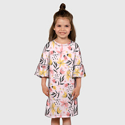 Платье клеш для девочки Абстрактный паттерн с цветами, цвет: 3D-принт — фото 2