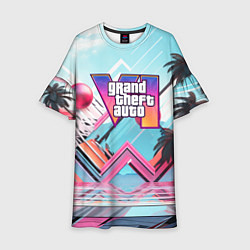 Платье клеш для девочки Gta 6 логотип в стиле vice city, цвет: 3D-принт