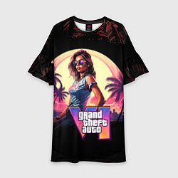 Платье клеш для девочки GTA 6 logo девушка, цвет: 3D-принт