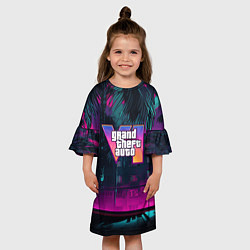 Платье клеш для девочки GTA 6 logo night Vice city, цвет: 3D-принт — фото 2