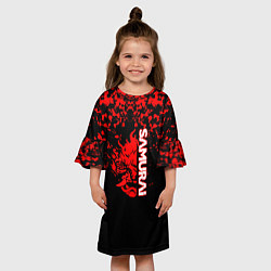 Платье клеш для девочки Cyberpunk samurai красные краски, цвет: 3D-принт — фото 2
