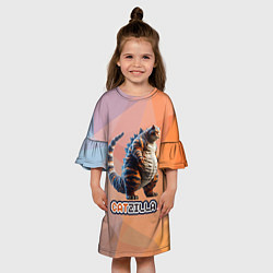 Платье клеш для девочки Большой котзилла, цвет: 3D-принт — фото 2