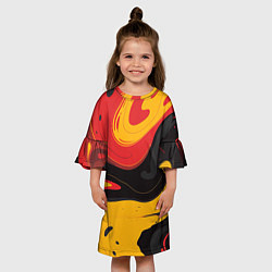 Платье клеш для девочки Красные желтые оранжевые пятна краски, цвет: 3D-принт — фото 2