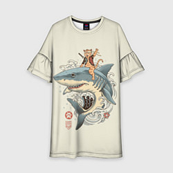 Платье клеш для девочки Кот якудза верхом на акуле, цвет: 3D-принт
