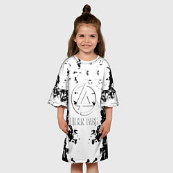 Платье клеш для девочки Linkin park краски лого чёрно белый, цвет: 3D-принт — фото 2