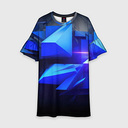 Платье клеш для девочки Black blue background abstract, цвет: 3D-принт