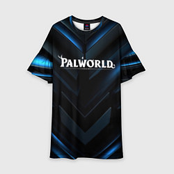 Платье клеш для девочки Palworld logo blue neon abstract black, цвет: 3D-принт