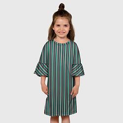 Платье клеш для девочки Гармоничный зелёный в полоску, цвет: 3D-принт — фото 2