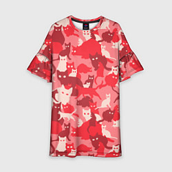 Платье клеш для девочки Розовый кошачий комуфляж, цвет: 3D-принт