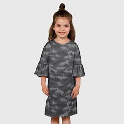 Платье клеш для девочки Тёмный камуфляж из рыб, цвет: 3D-принт — фото 2