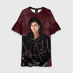 Платье клеш для девочки Michael Jackson на бордовом фоне, цвет: 3D-принт