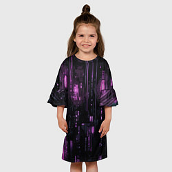 Платье клеш для девочки Киберпанк светящиеся фиолетовые элементы, цвет: 3D-принт — фото 2