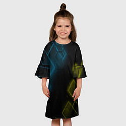 Платье клеш для девочки Нано соты и неон, цвет: 3D-принт — фото 2
