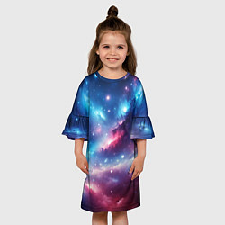 Платье клеш для девочки Розово-голубой космический пейзаж, цвет: 3D-принт — фото 2