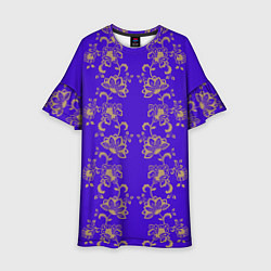 Платье клеш для девочки Контурные цветы на фиолетовом фоне, цвет: 3D-принт