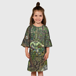 Платье клеш для девочки Леший-озорник в лесу, цвет: 3D-принт — фото 2