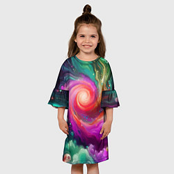Платье клеш для девочки Космическая неоновая фантазия - нейросеть, цвет: 3D-принт — фото 2