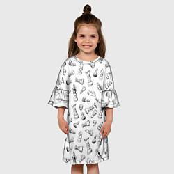 Платье клеш для девочки Много шахматных фигур на белом паттерны, цвет: 3D-принт — фото 2