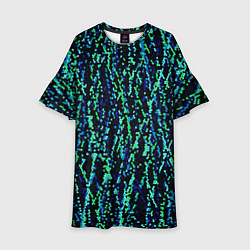 Платье клеш для девочки Тёмный сине-зелёный паттерн мелкая мозаика, цвет: 3D-принт